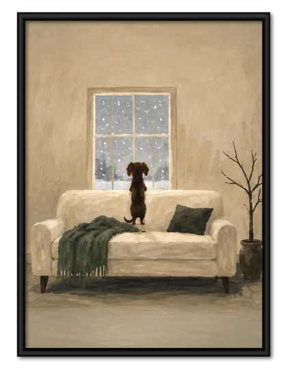 Dog Watching Snowfall Wall Art