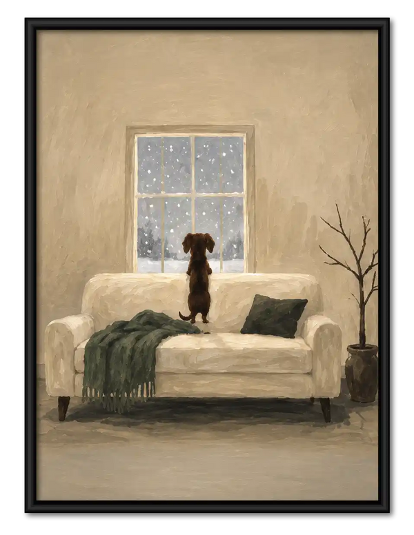 Dog Watching Snowfall Wall Art