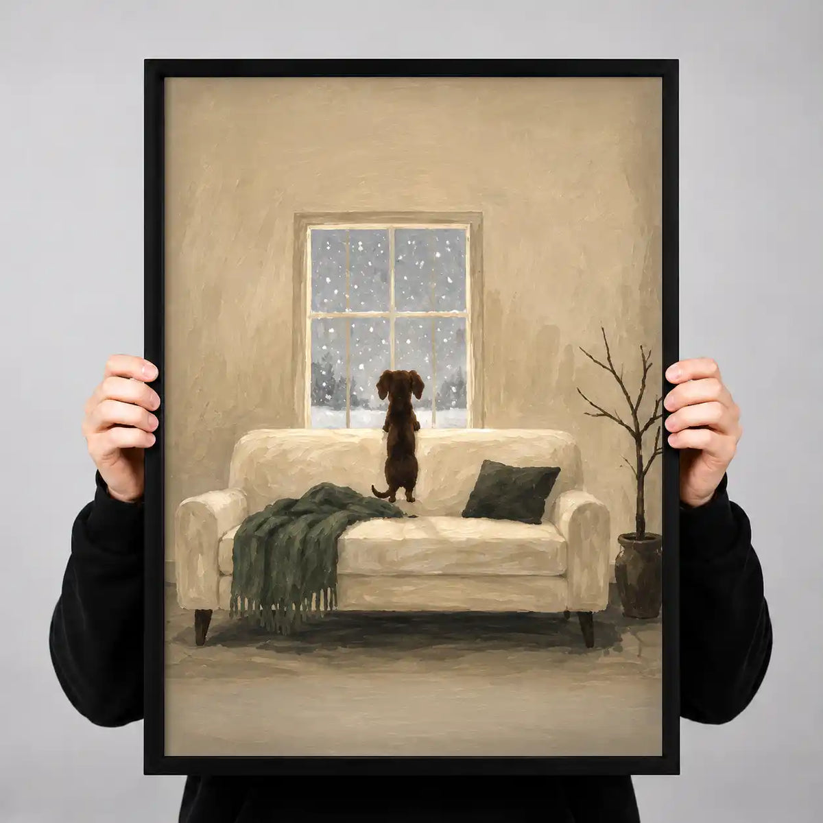 Dog Watching Snowfall Wall Art 3