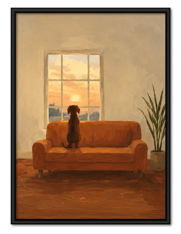 Dog Watching Warm Sunset Wall Art