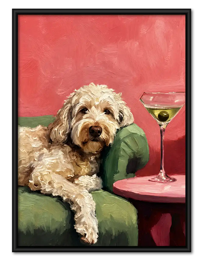 Doodle Dog With Martini Wall Art 1