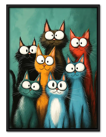 Eight Colorful Cats Group Wall Art