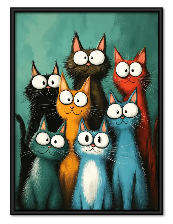 Eight Colorful Cats Group Wall Art