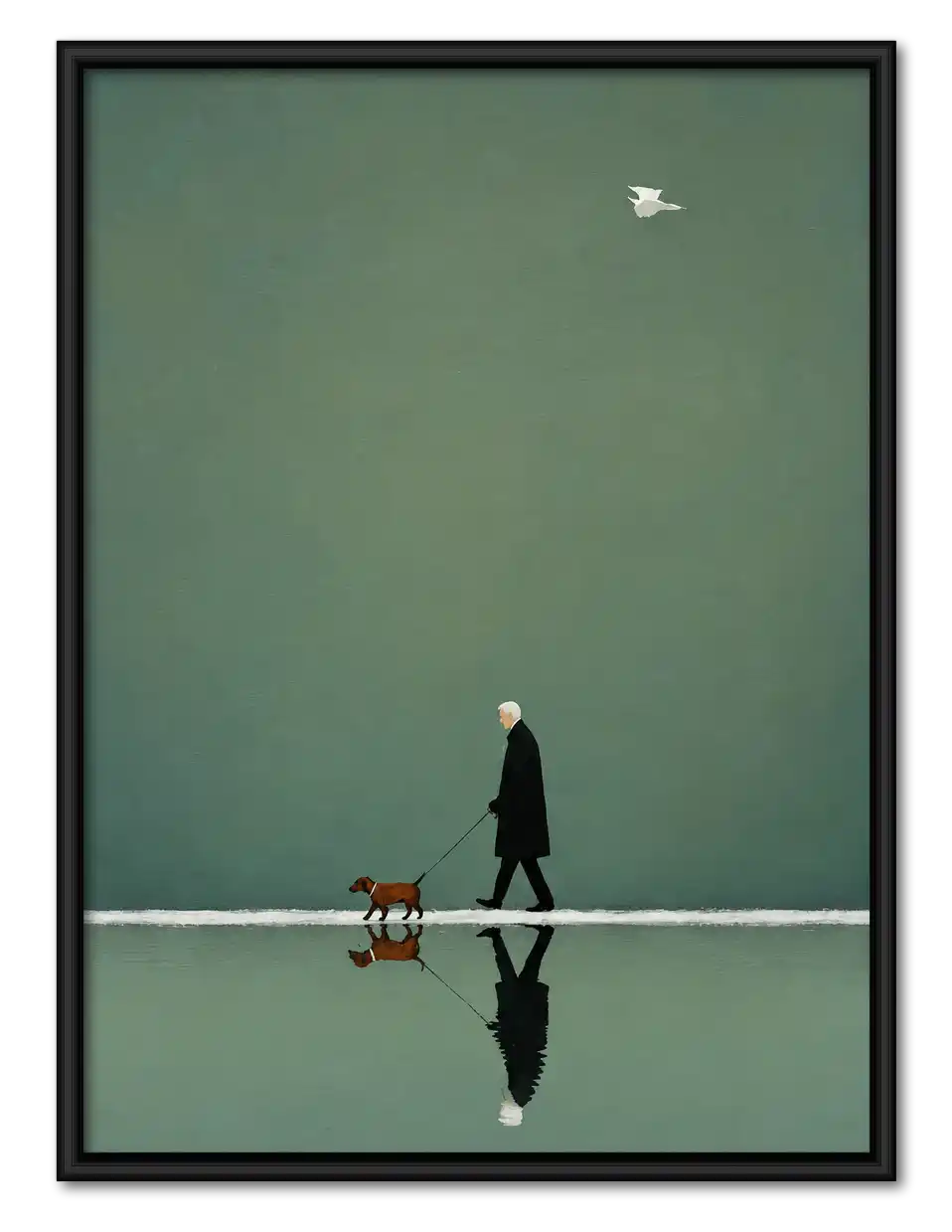 Elder Walking Dog Reflection Wall Art 1