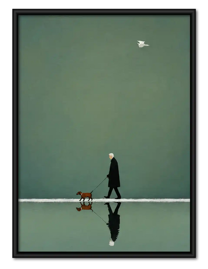 Elder Walking Dog Reflection Wall Art