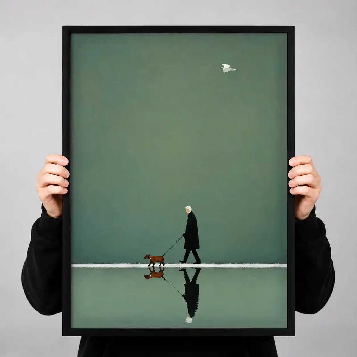 Elder Walking Dog Reflection Wall Art 3