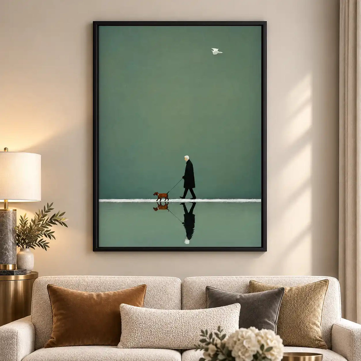 Elder Walking Dog Reflection Wall Art 5