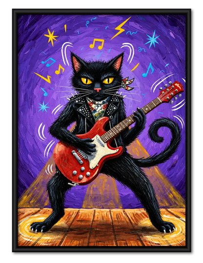 Electric Black Cat Rock Star Wall Art 1