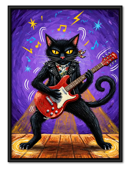 Electric Black Cat Rock Star Wall Art
