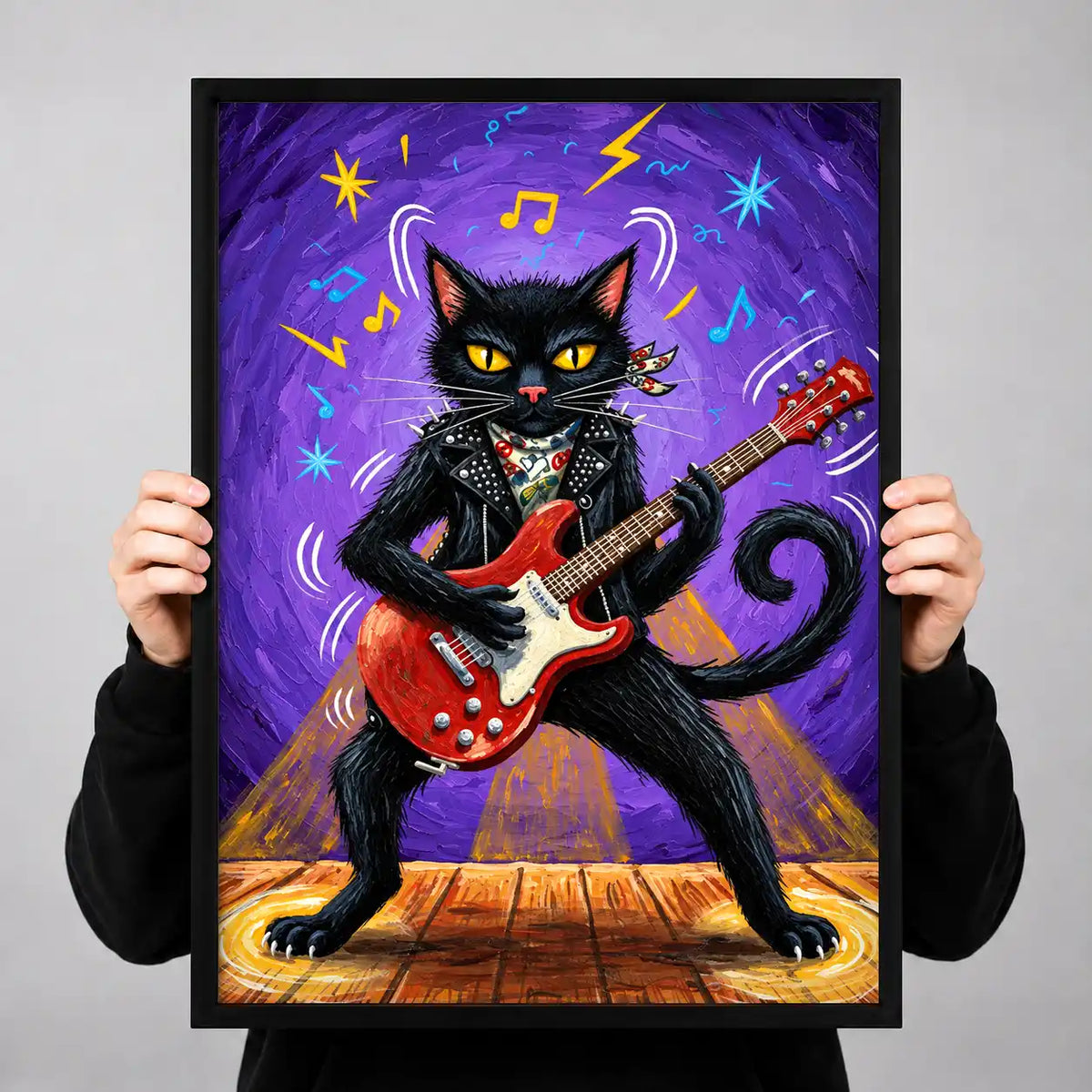 Electric Black Cat Rock Star Wall Art 3