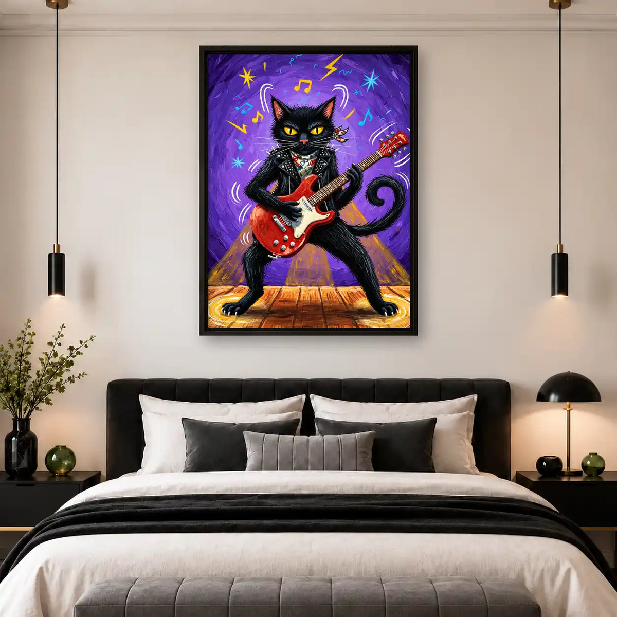 Electric Black Cat Rock Star Wall Art 4