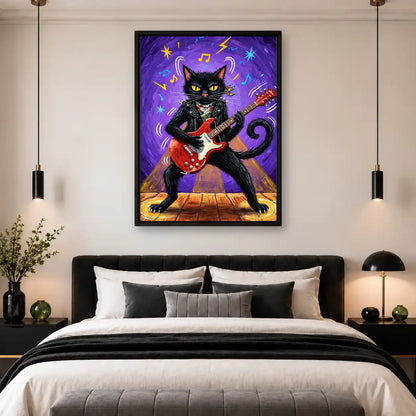 Electric Black Cat Rock Star Wall Art 4