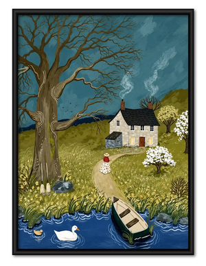 English Cottage Beside Stream Wall Art