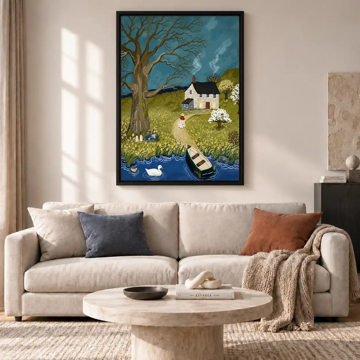 English Cottage Beside Stream Wall Art 2