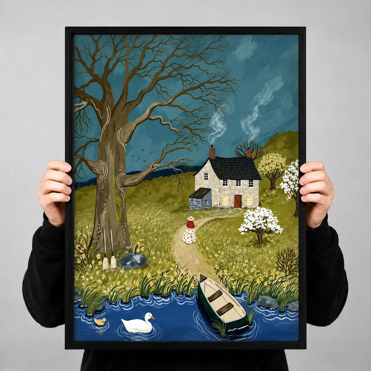 English Cottage Beside Stream Wall Art 3