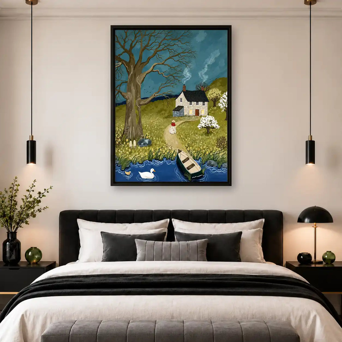 English Cottage Beside Stream Wall Art 4