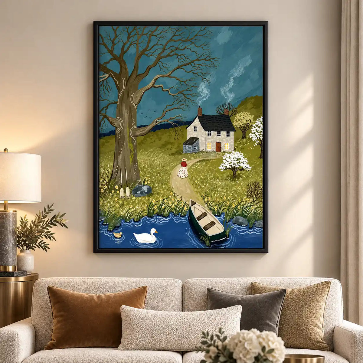 English Cottage Beside Stream Wall Art 5