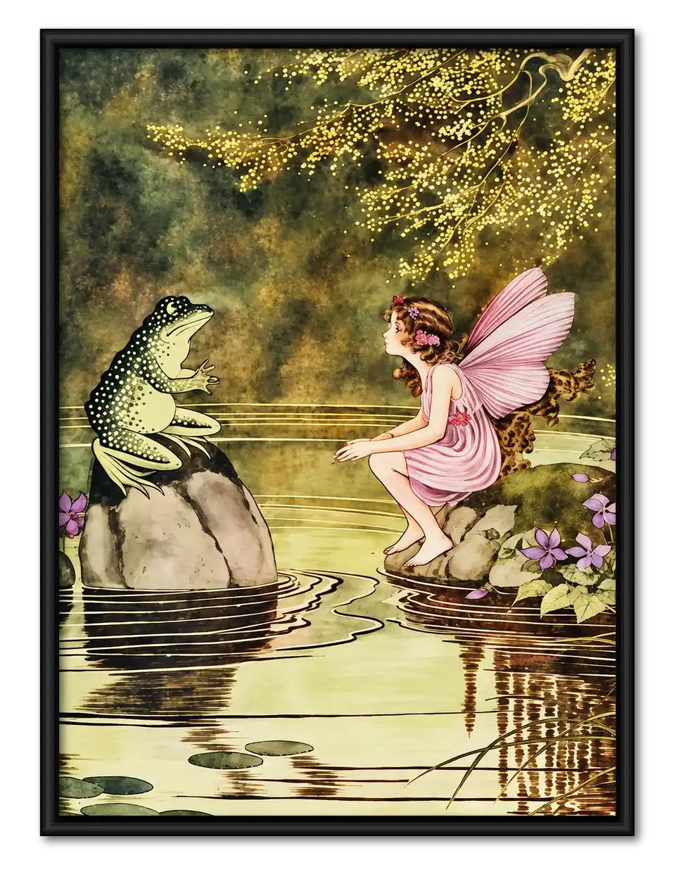 Fairy Meeting Pond Frog Wall Art 1
