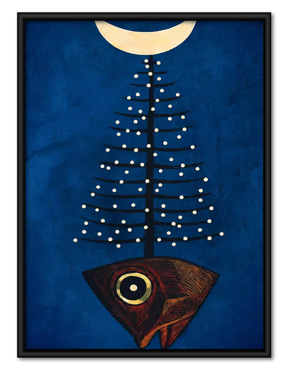 Fish Tree Beneath Crescent Moon Wall Art 1