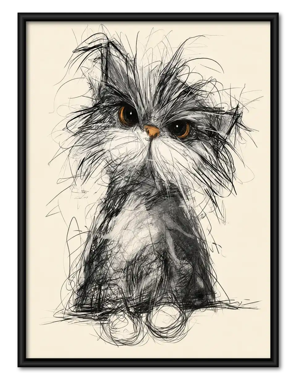 Fluffy Scribble Cat Wall Art 1