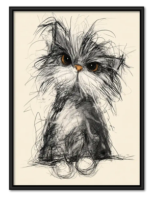 Fluffy Scribble Cat Wall Art