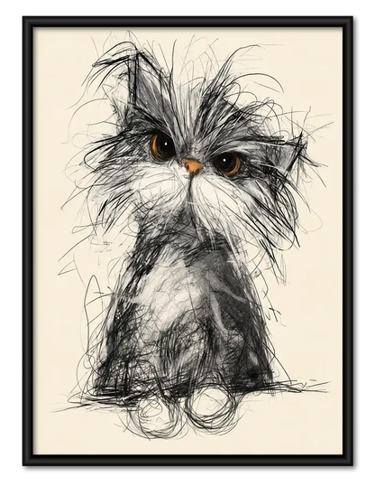 Fluffy Scribble Cat Wall Art 1