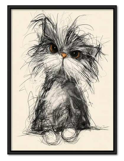 Fluffy Scribble Cat Wall Art