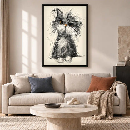 Fluffy Scribble Cat Wall Art 2