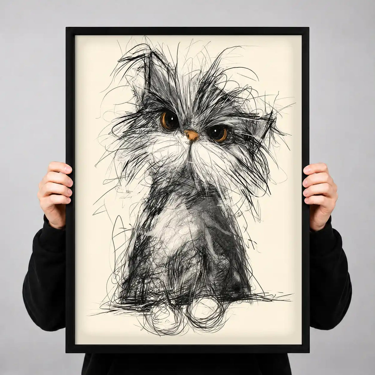 Fluffy Scribble Cat Wall Art 3