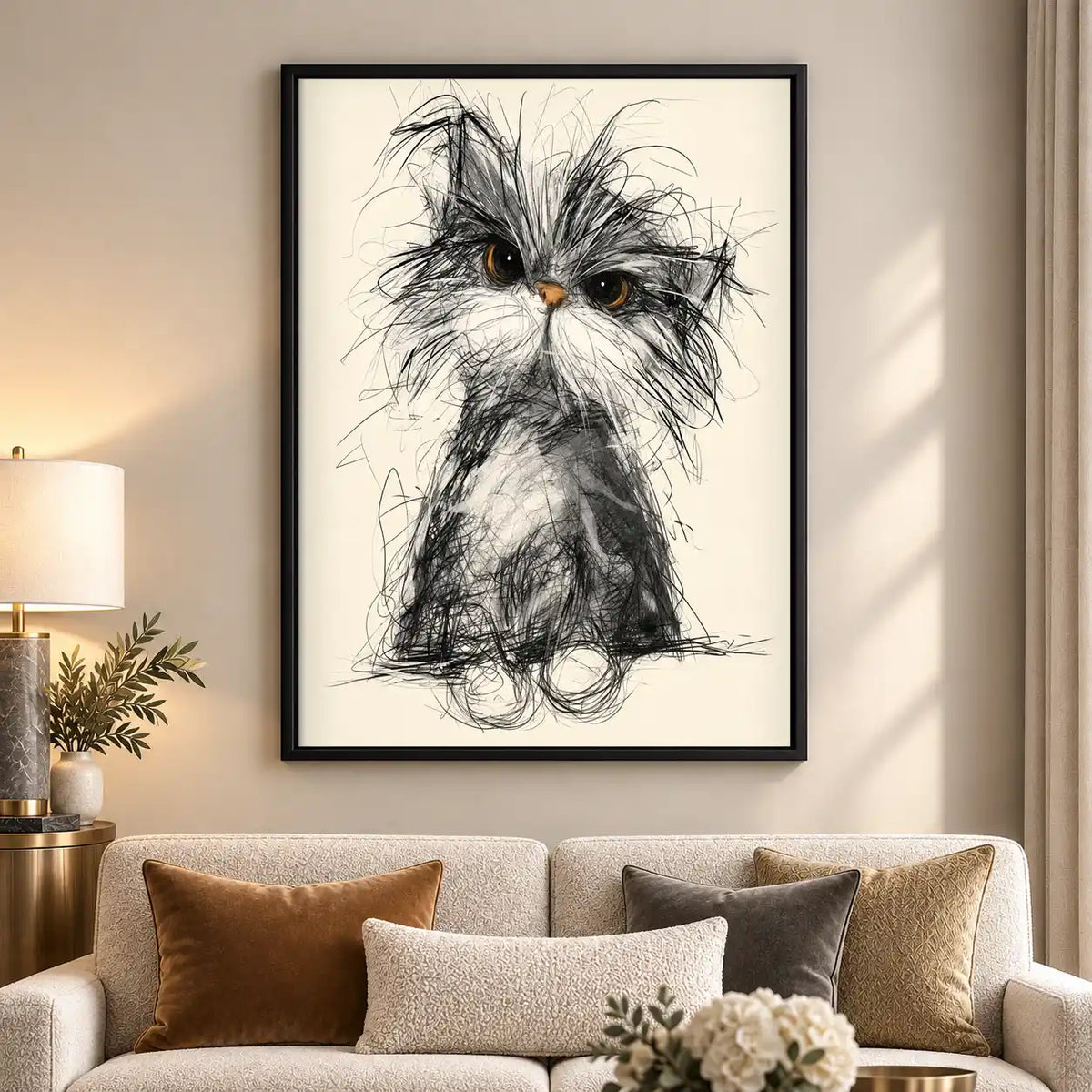 Fluffy Scribble Cat Wall Art 5