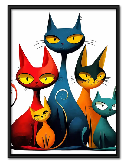 Four Geometric Cats Wall Art