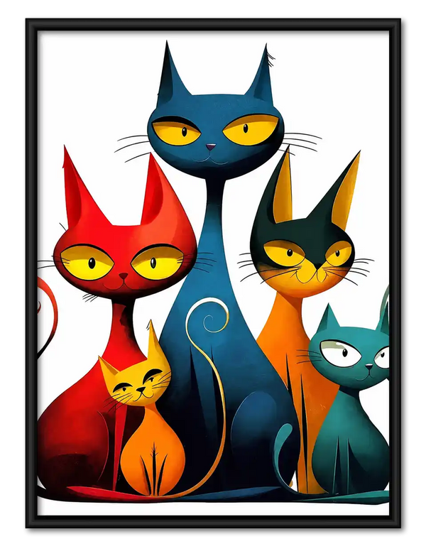 Four Geometric Cats Wall Art