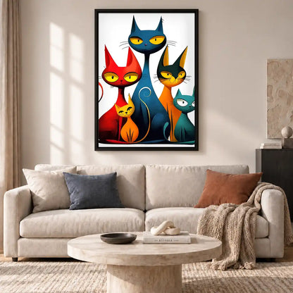Four Geometric Cats Wall Art 2