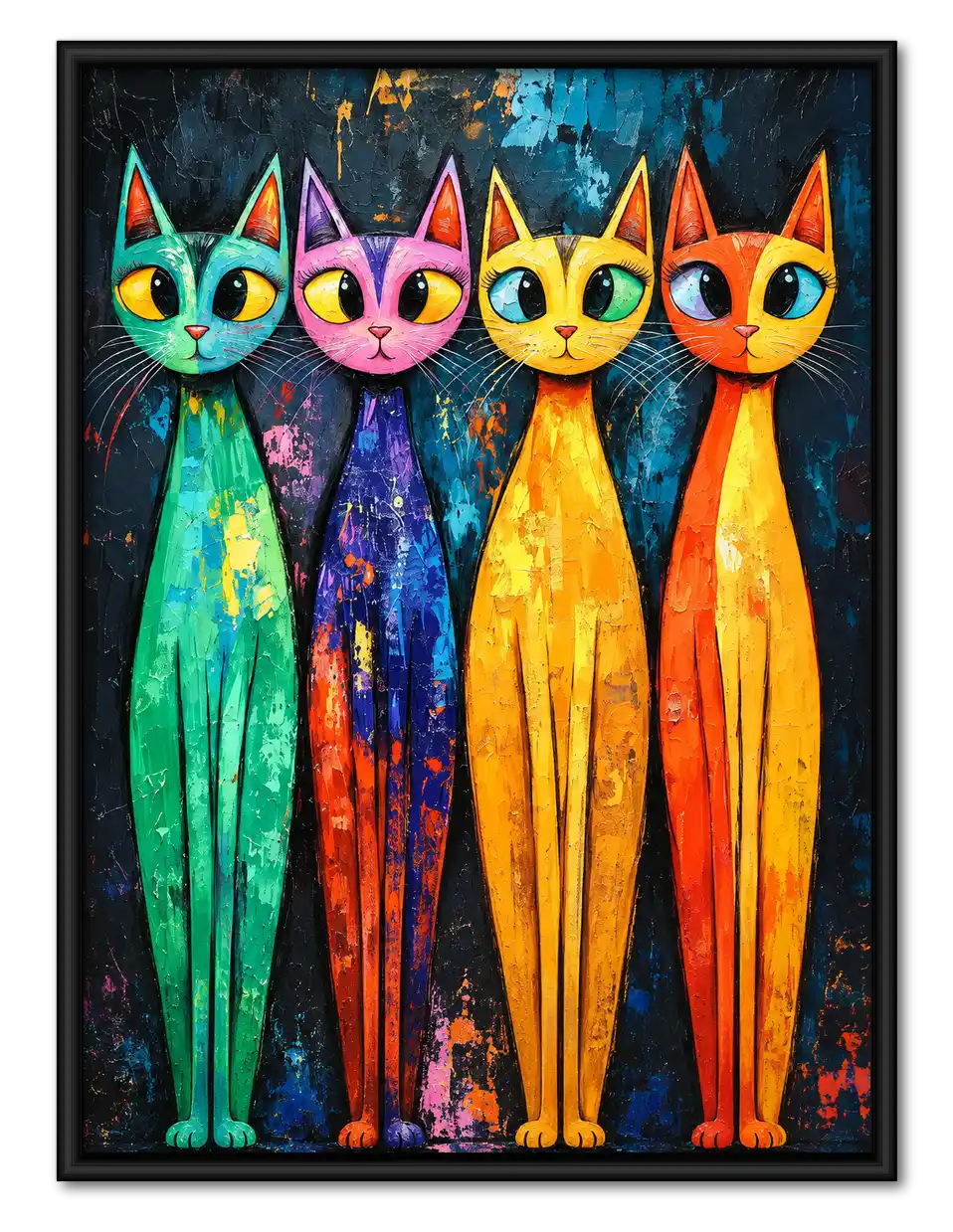 Four Tall Colorful Cats Wall Art 1