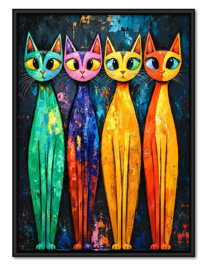Four Tall Colorful Cats Wall Art