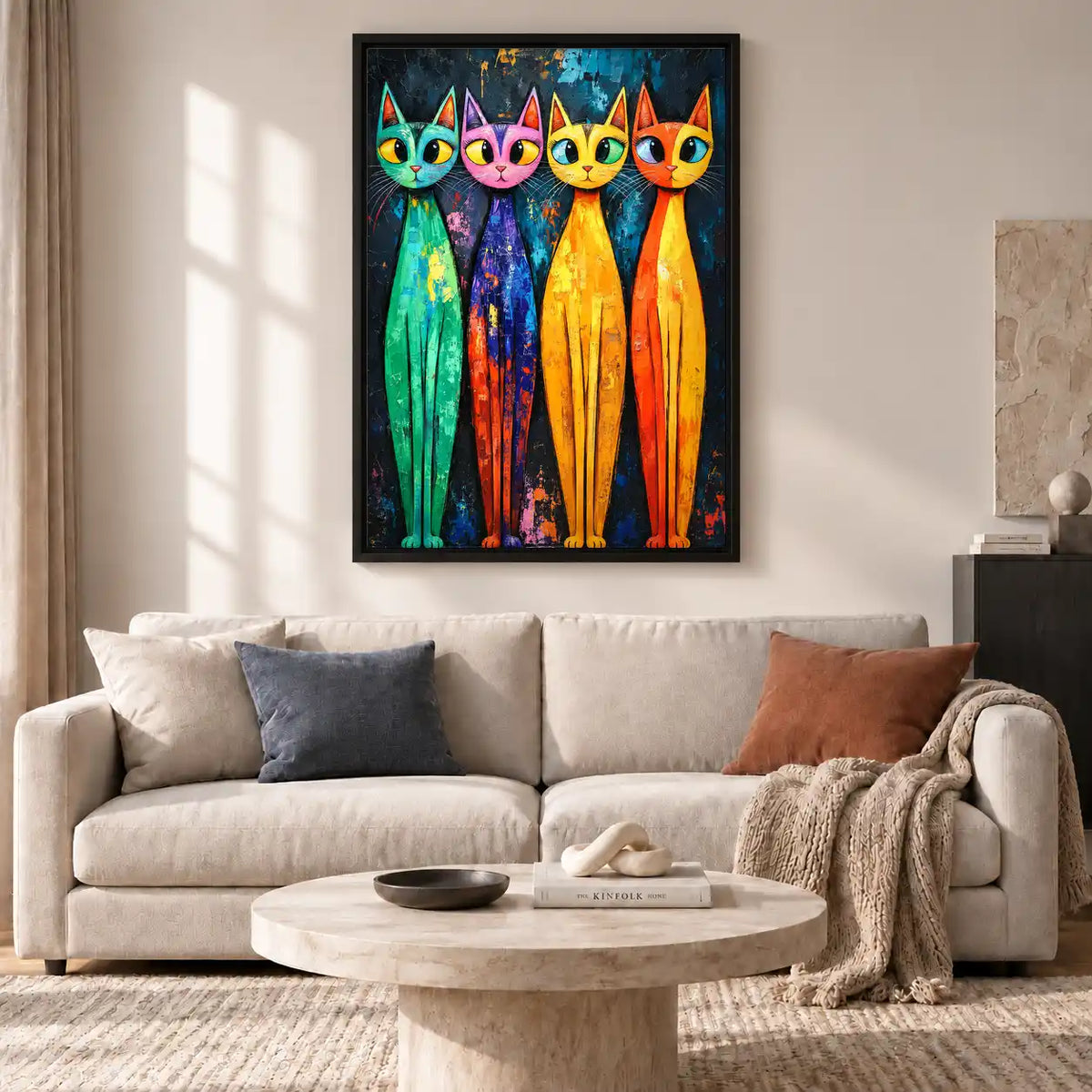 Four Tall Colorful Cats Wall Art 2
