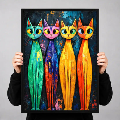 Four Tall Colorful Cats Wall Art 3