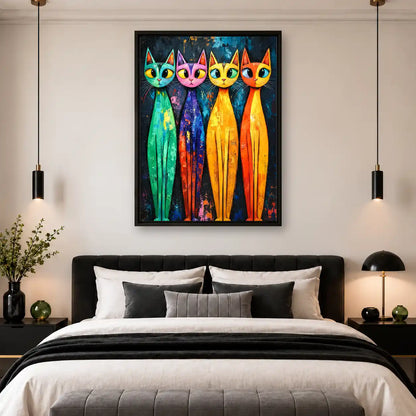 Four Tall Colorful Cats Wall Art 4