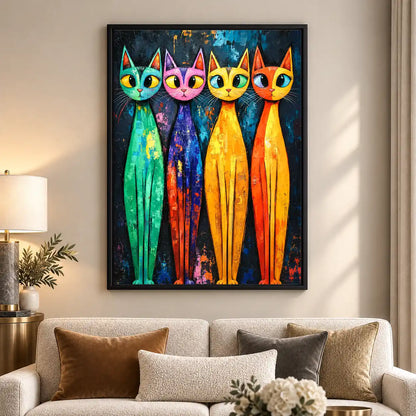 Four Tall Colorful Cats Wall Art 5