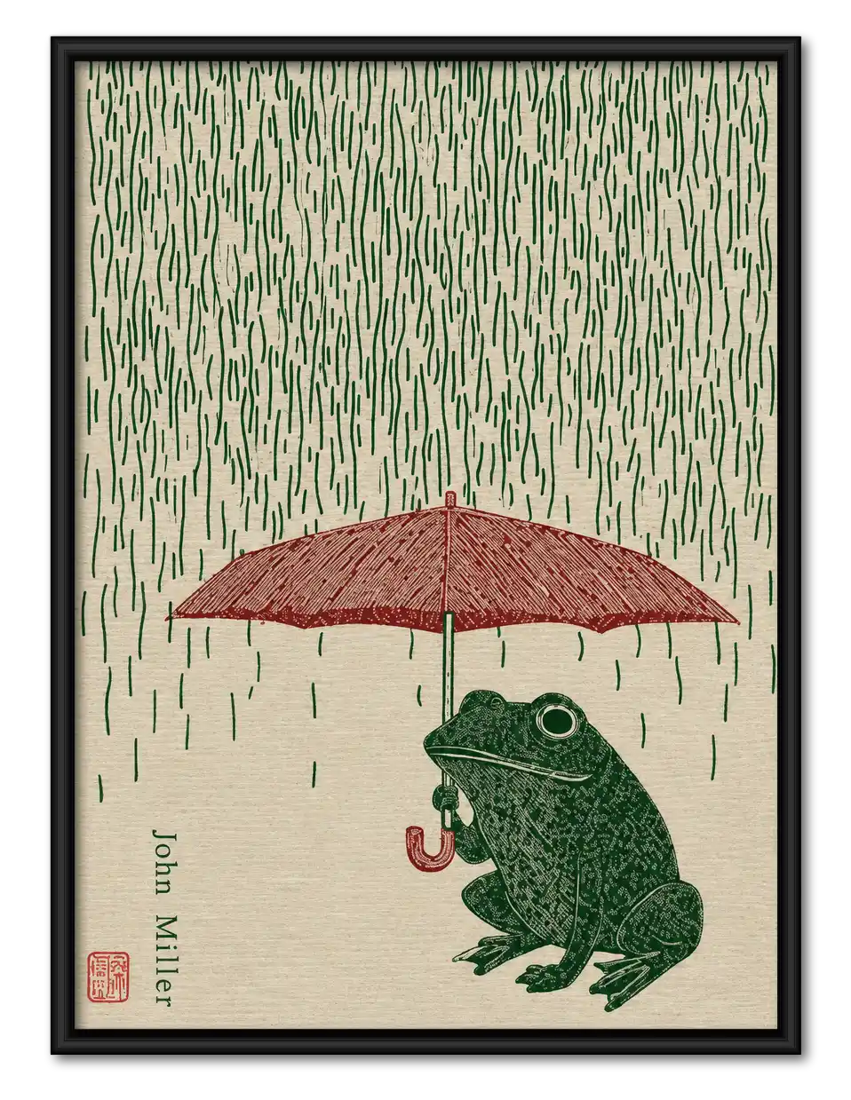 Frog Under Red Umbrella Wall Art 1