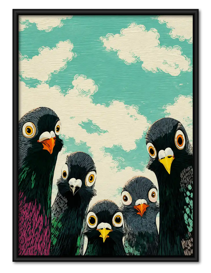 Funny Pigeon Crowd Wall Art