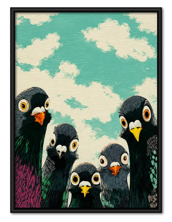 Funny Pigeon Crowd Wall Art