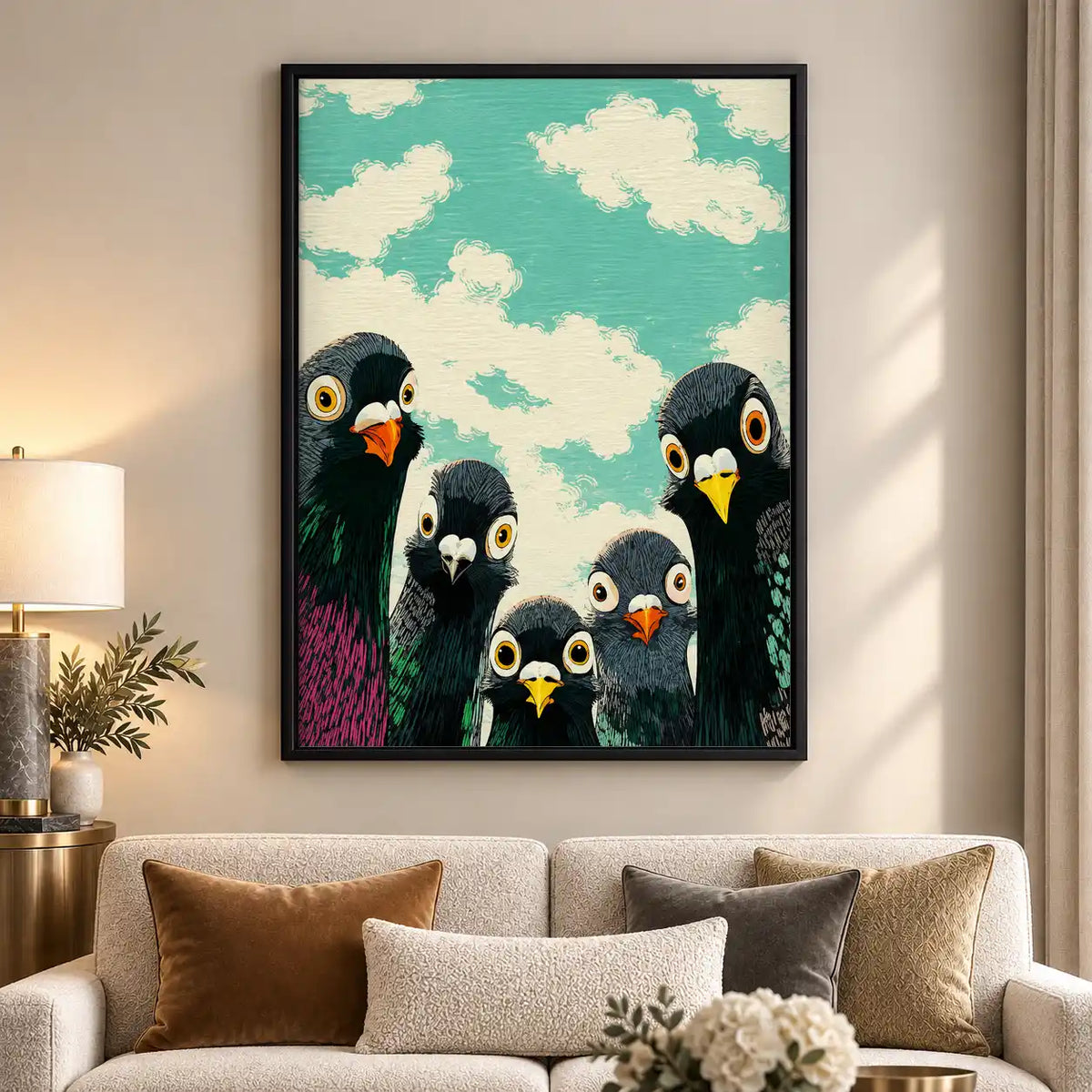Funny Pigeon Crowd Wall Art 5