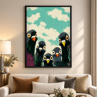 Funny Pigeon Crowd Wall Art 5