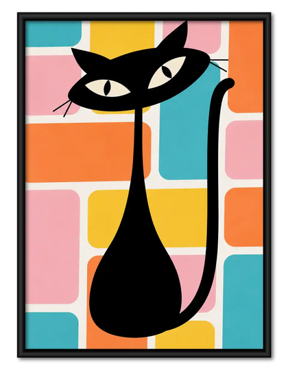 Geometric Black Cat Wall Art