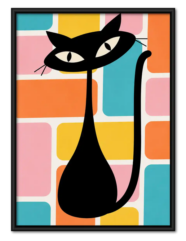 Geometric Black Cat Wall Art