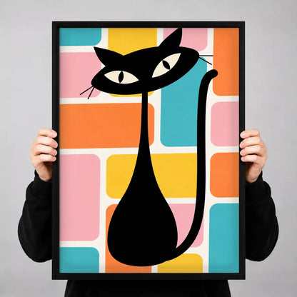 Geometric Black Cat Wall Art 3