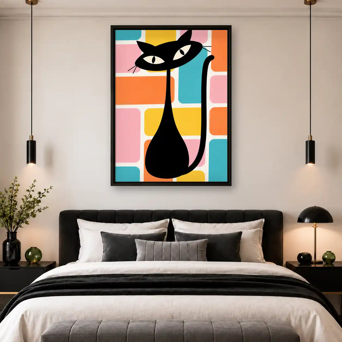 Geometric Black Cat Wall Art 4