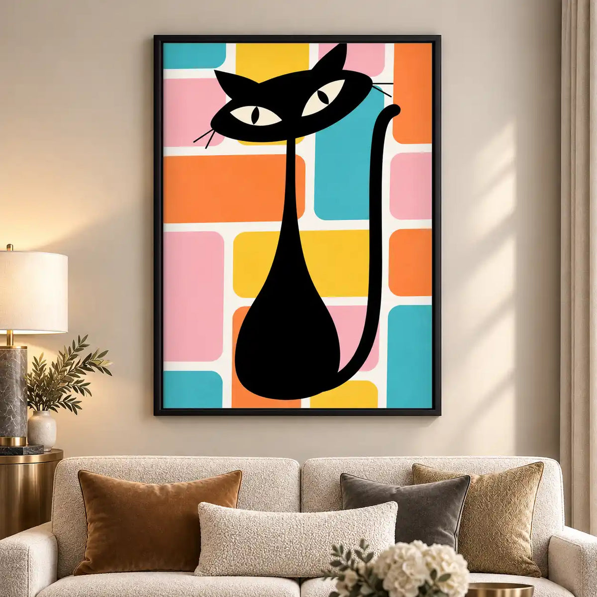 Geometric Black Cat Wall Art 5