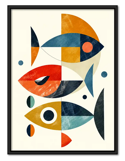 Geometric Fish School Wall Art